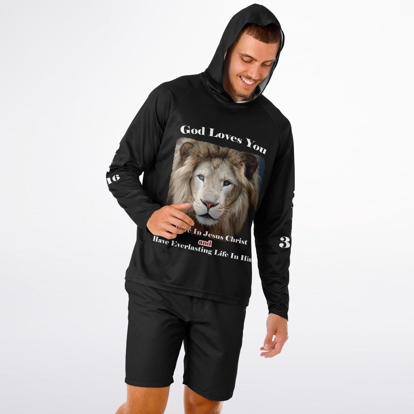 God Loves You - Men's Long Sleeve Performance Hoodie (BLACK)