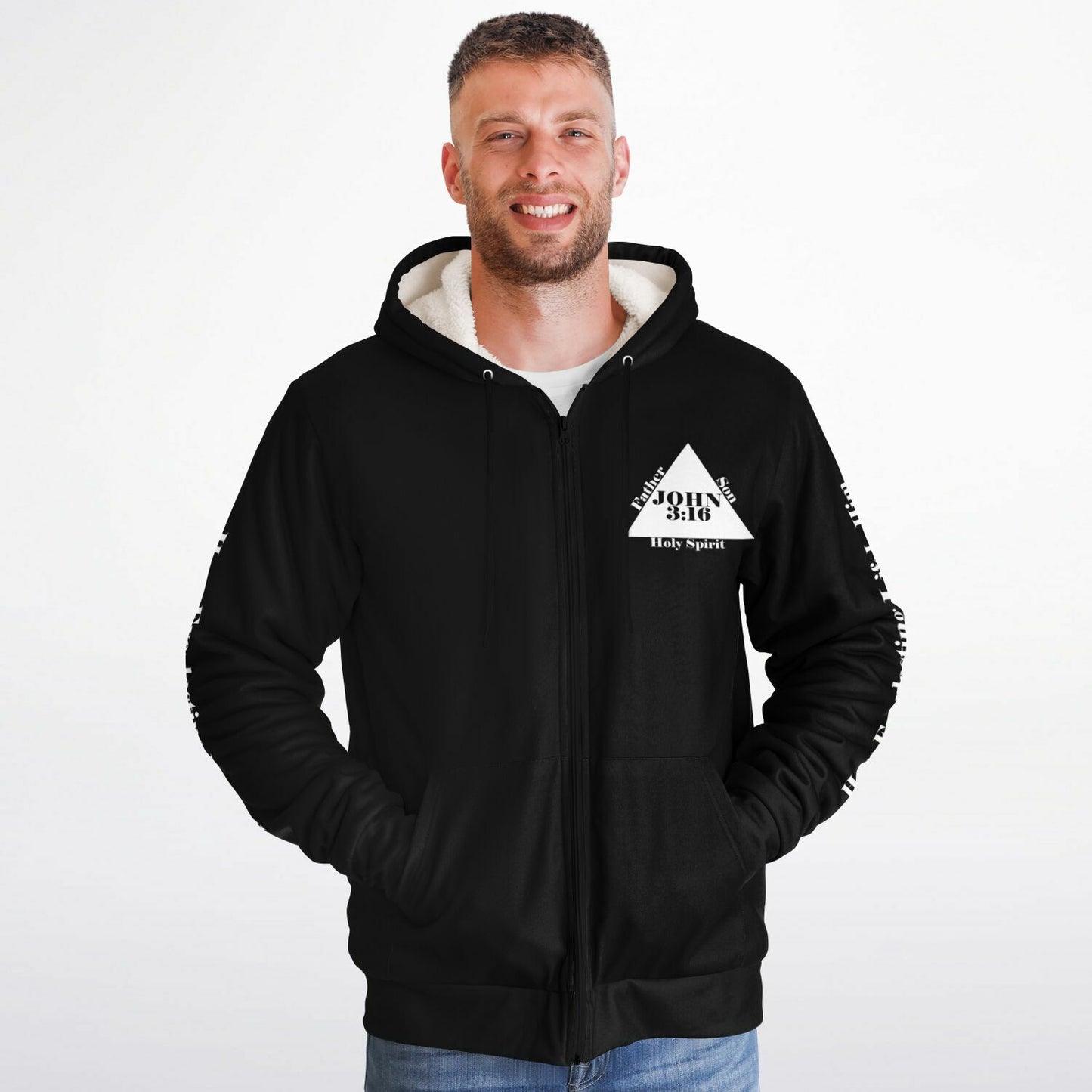 God Loves You – ZIP Front Unisex Microfleece Hoodie (BLACK)