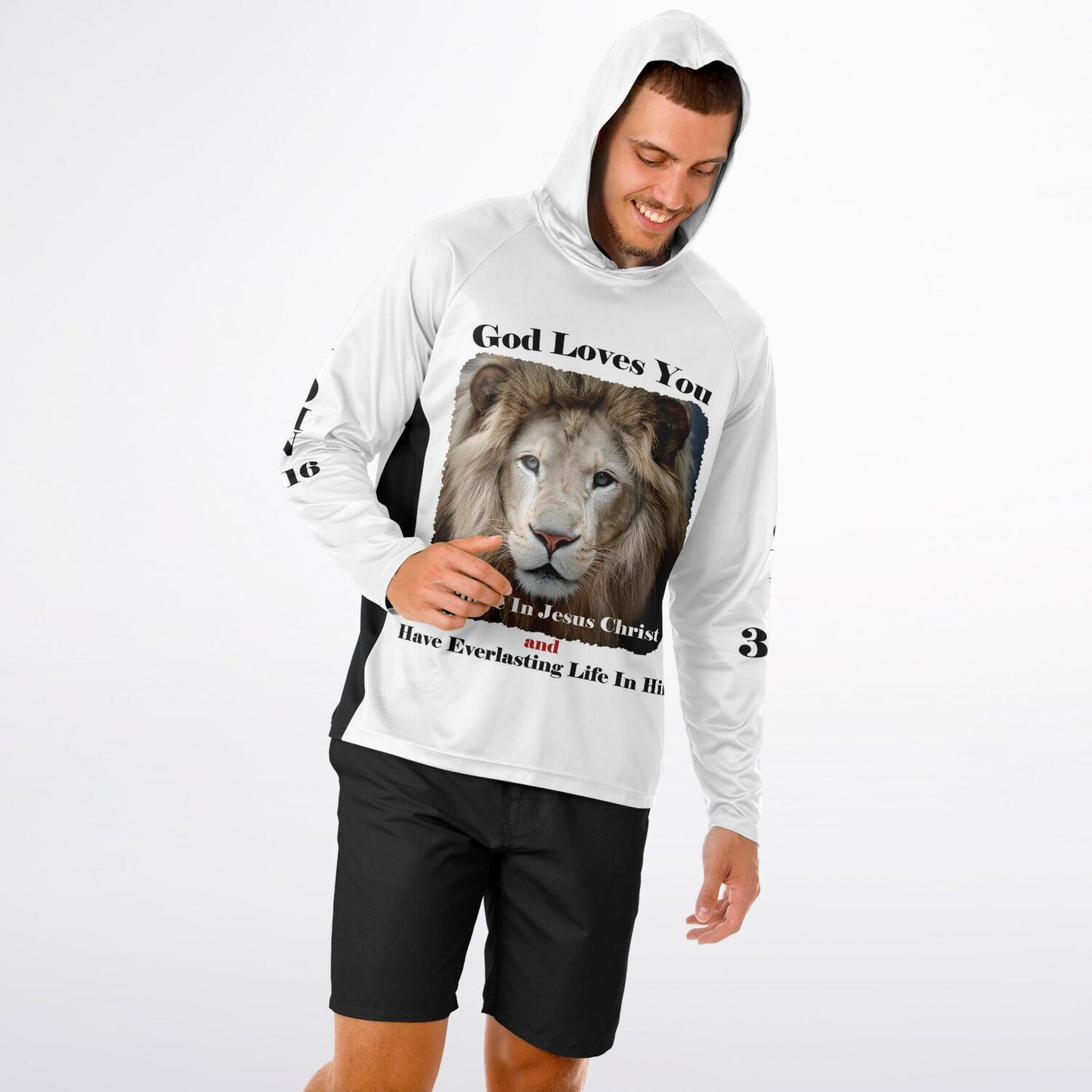 God Loves You - Men's Long Sleeve Performance Hoodie (WHITE)