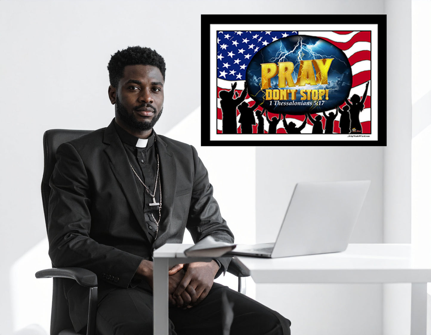LARGE Wall Art 60x50 - PRAY Don't Stop Fleece Wall Art Black, White Border