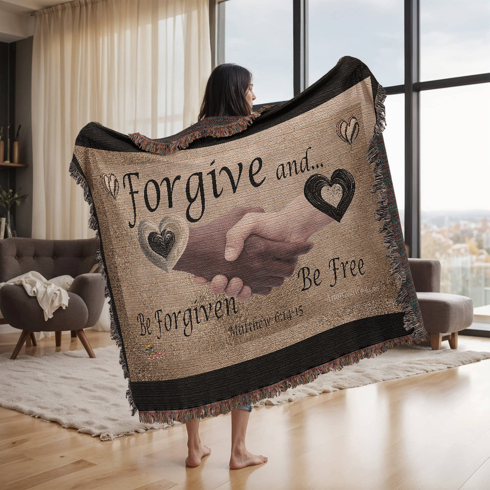 WOVEN TAPESTRY 80x60 - FORGIVE, Woven Tapestry Black Border