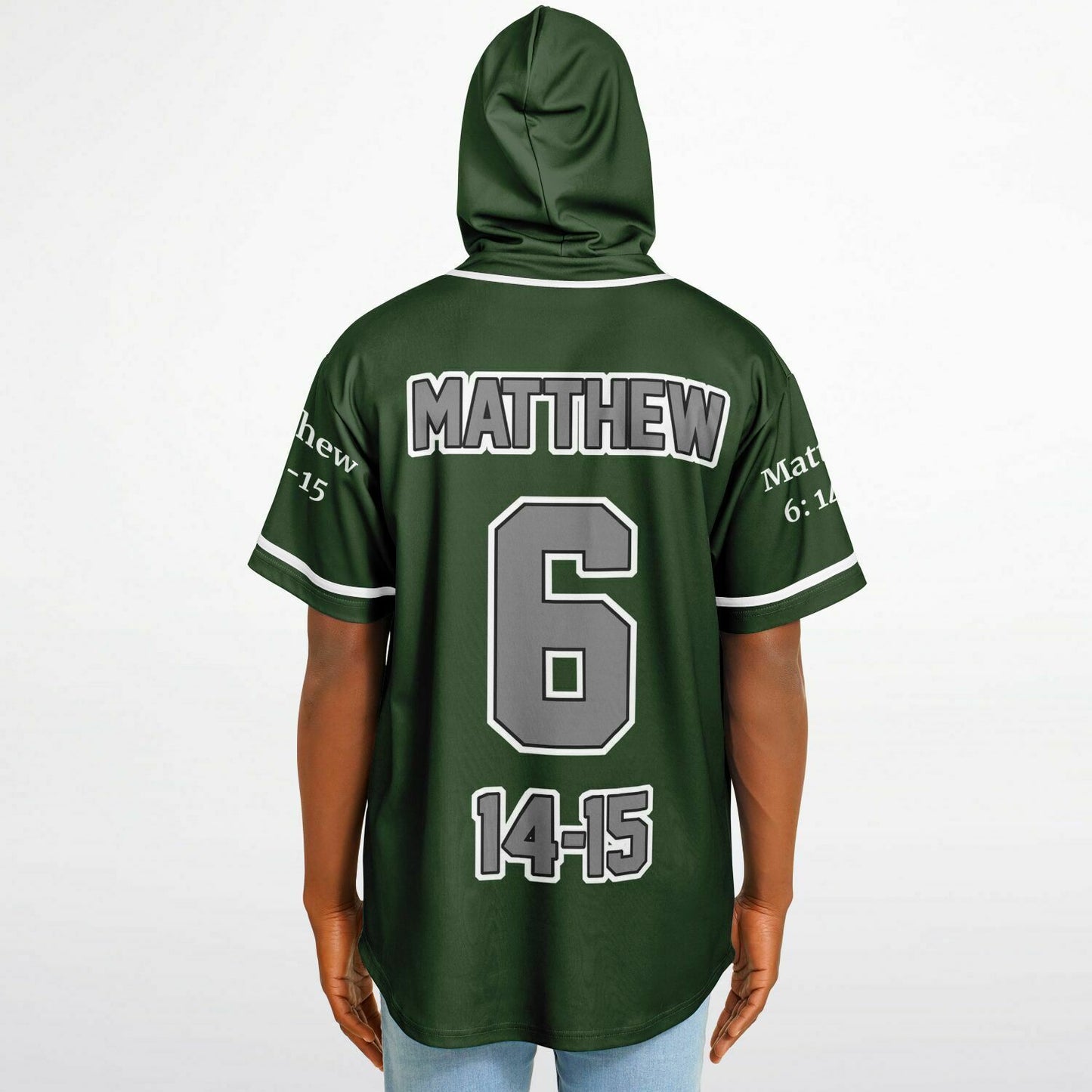 FORGIVE Forest Green - Unisex Hooded Baseball Jersey, White Stripes