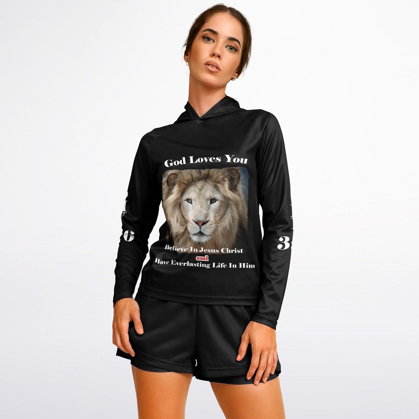 God Loves You - Women's Long Sleeve Performance Hoodie (BLACK)