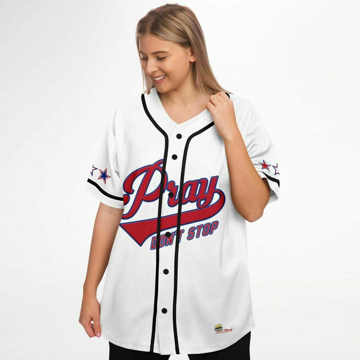 PRAY - DON'T STOP, Unisex Baseball Jersey - Black Stripe