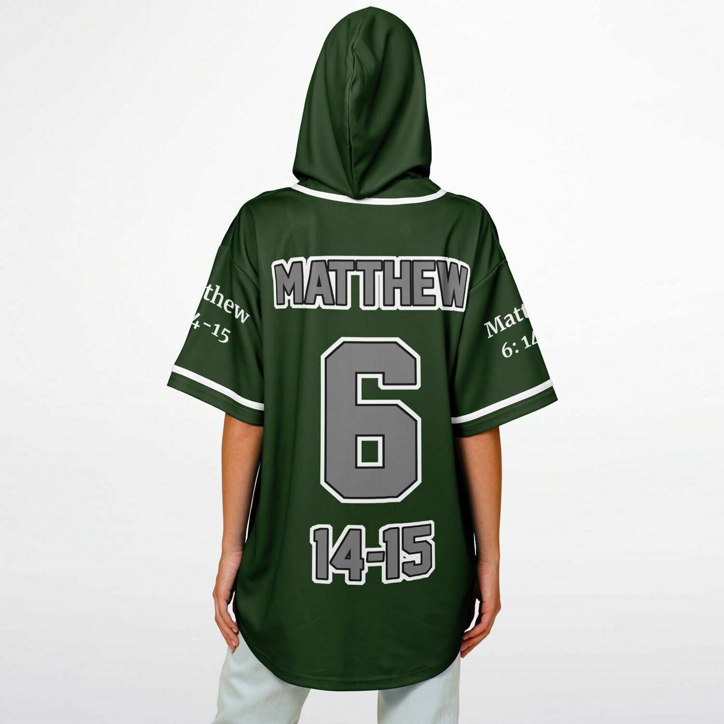 FORGIVE Green - Unisex Hooded Baseball Jersey, White Stripes