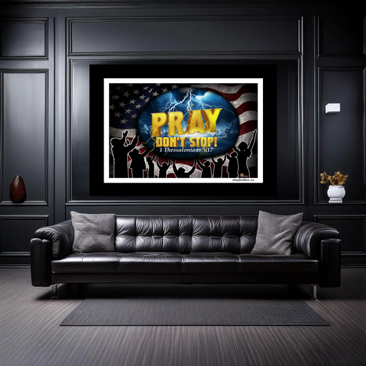 PRAY Don't Stop - Velveteen Plush Wall Art, Black and White Border