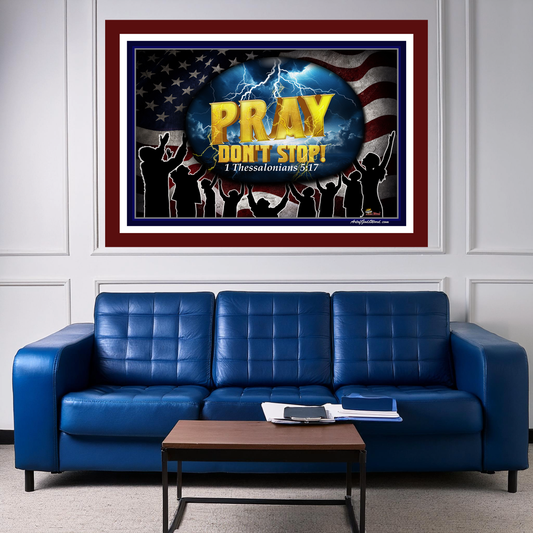 PRAY Don't Stop - Velveteen Plush Wall Art, Red, White, Blue Border