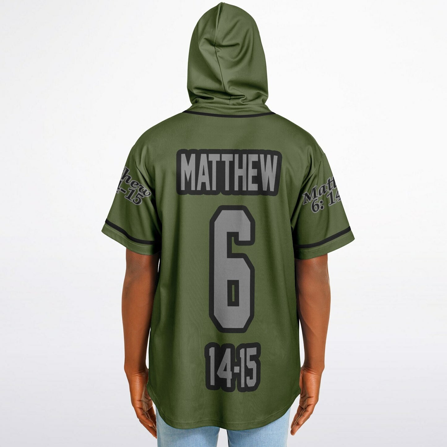FORGIVE Army Green - Unisex Hooded Baseball Jersey, Black Stripes  copy