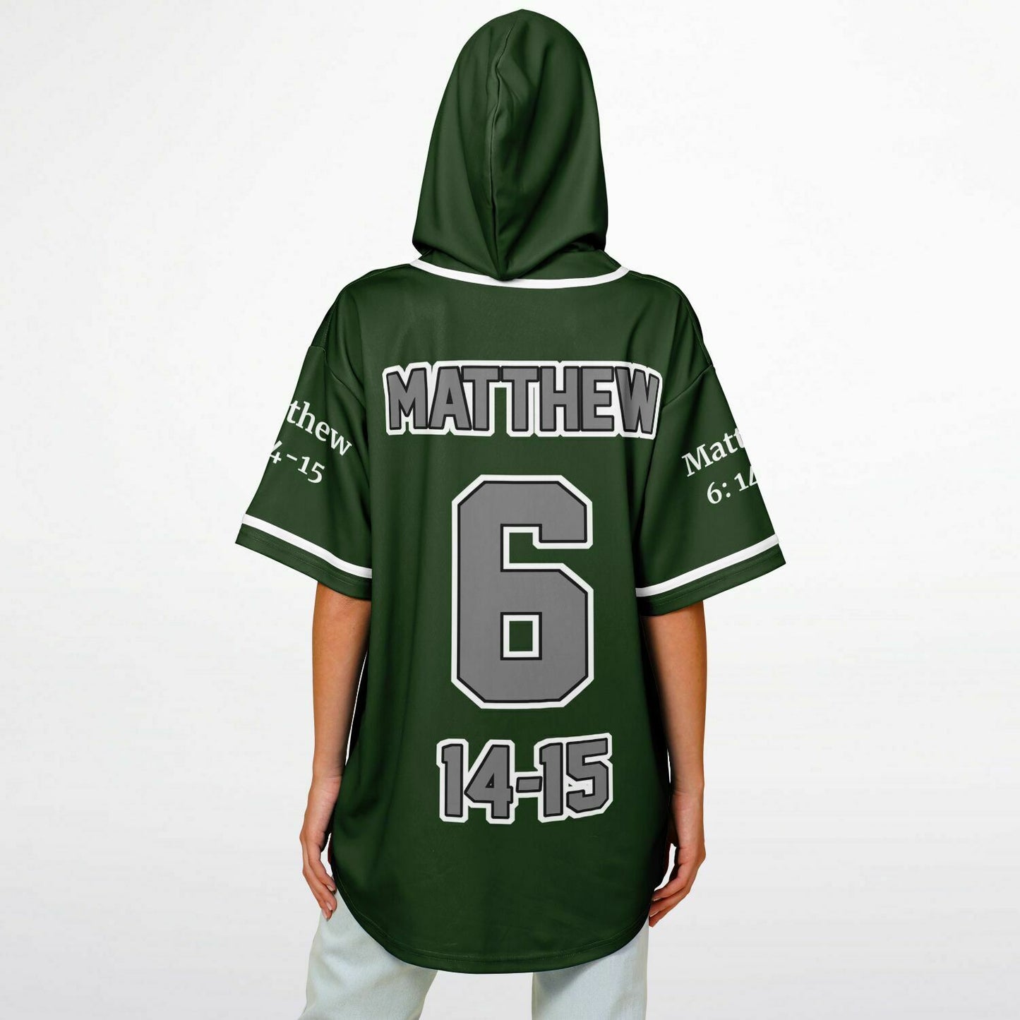 FORGIVE Forest Green - Unisex Hooded Baseball Jersey, White Stripes