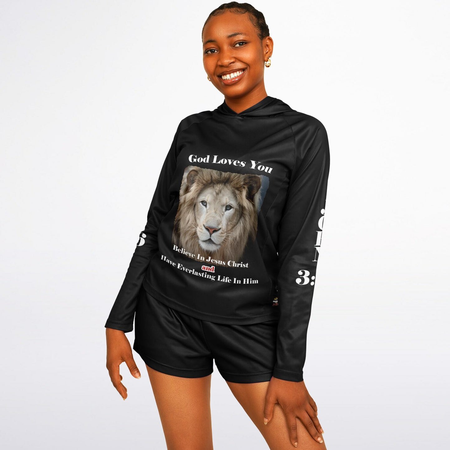 God Loves You - Women's Black Long Sleeve Performance Hoodie