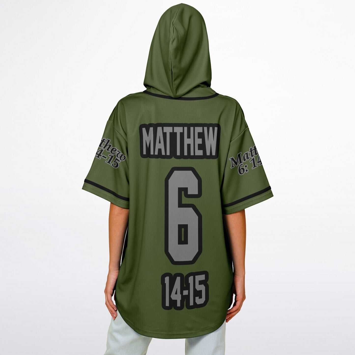 FORGIVE Army Green - Unisex Hooded Baseball Jersey, Black Stripes  copy