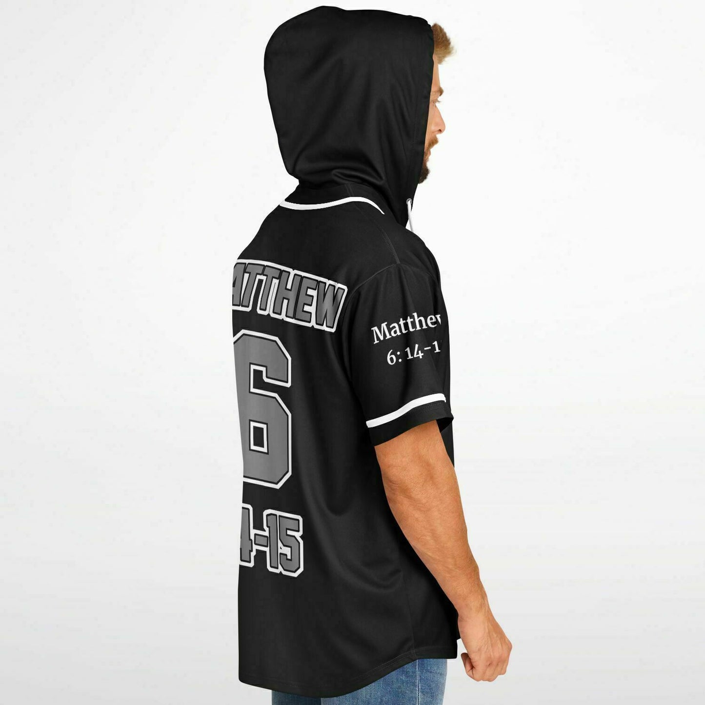 FORGIVE Black - Unisex Hooded Baseball Jersey, White Stripes