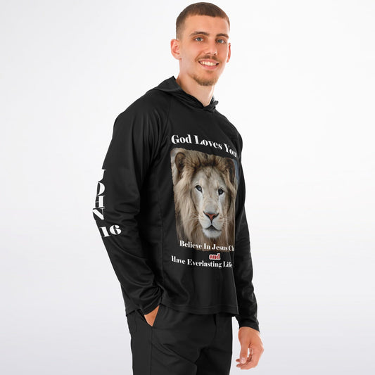 God Loves You - Men's Long Sleeve Performance Hoodie (BLACK)