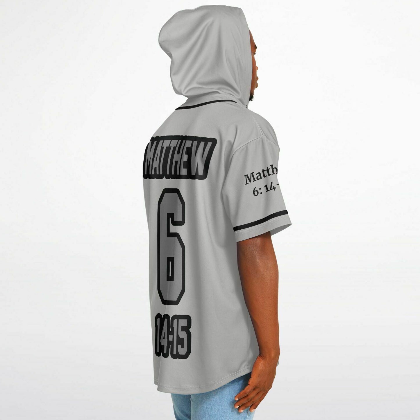 FORGIVE Grey - Unisex Hooded Baseball Jersey, Black Stripes