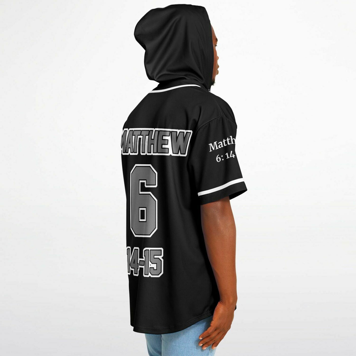 FORGIVE Black - Unisex Hooded Baseball Jersey, White Stripes