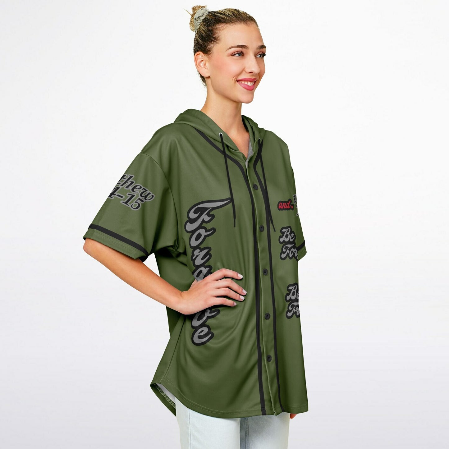 FORGIVE Army Green - Unisex Hooded Baseball Jersey, Black Stripes  copy