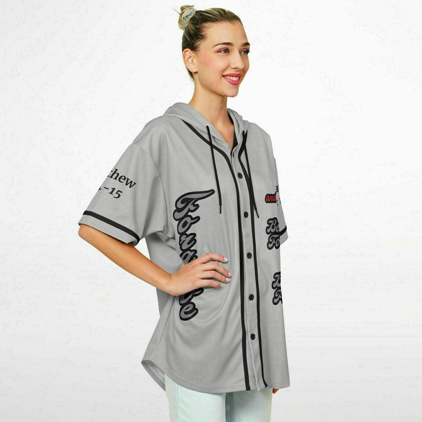 FORGIVE Grey - Unisex Hooded Baseball Jersey, Black Stripes