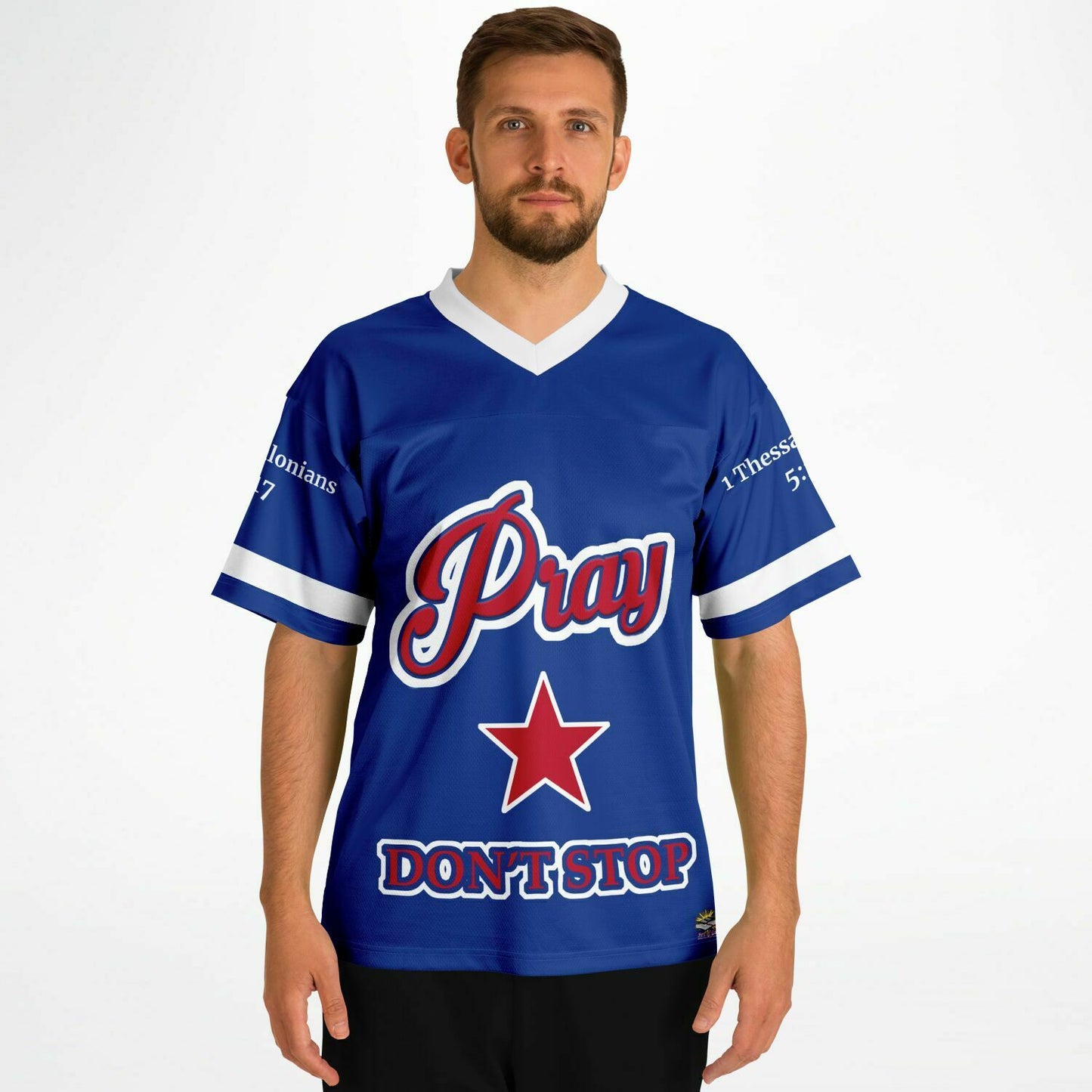 Pray Don't Stop - Blue UNISEX Football Jersey