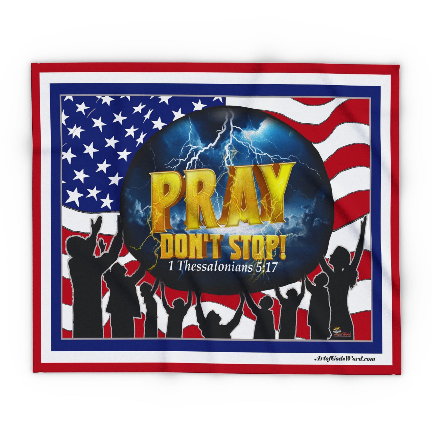 LARGE Wall Art 60x50 - PRAY Don't Stop Fleece Wall Art - Red, White, Blue Border