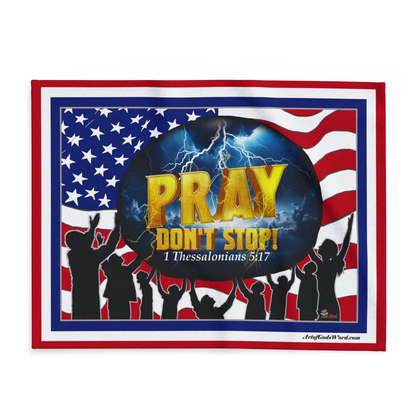MEDIUM Wall Art 40x30 - PRAY Don't Stop Fleece Wall Art - Red, White, Blue Border