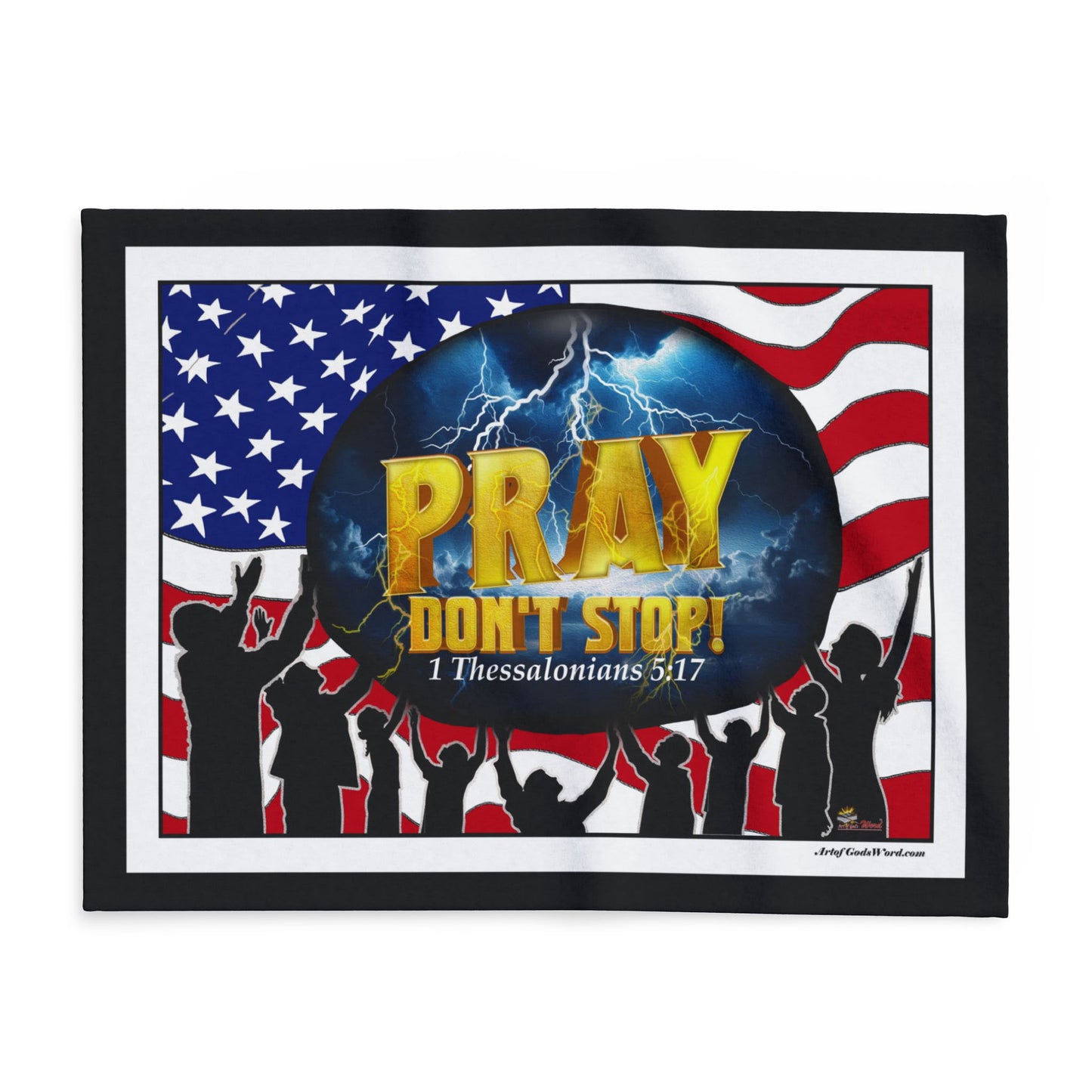 LARGE Wall Art 60x50 - PRAY Don't Stop Fleece Wall Art Black, White Border