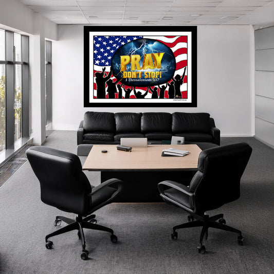 LARGE Wall Art 60x50 - PRAY Don't Stop Fleece Wall Art Black, White Border