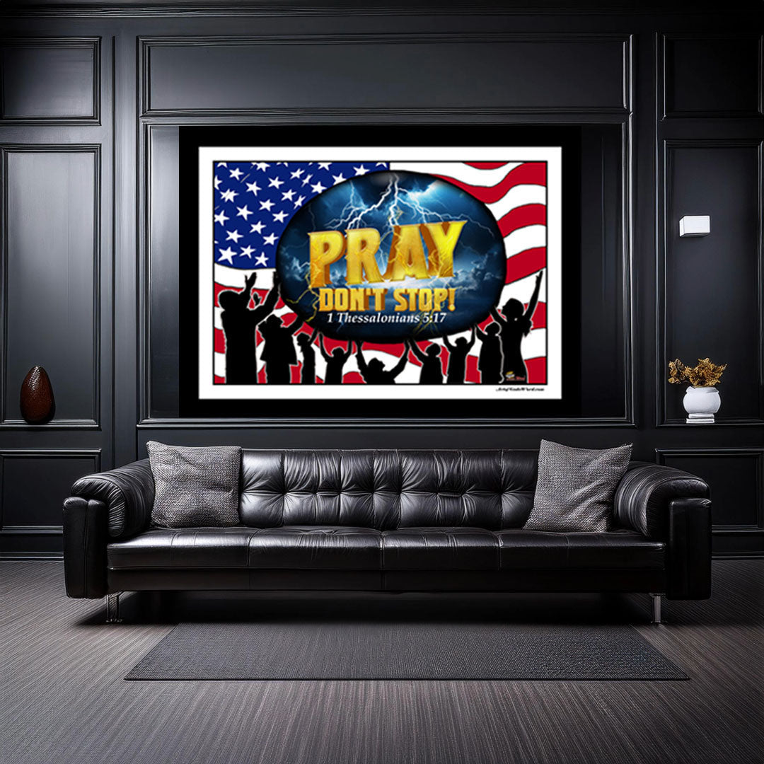 LARGE Wall Art 60x50 - PRAY Don't Stop Fleece Wall Art Black, White Border
