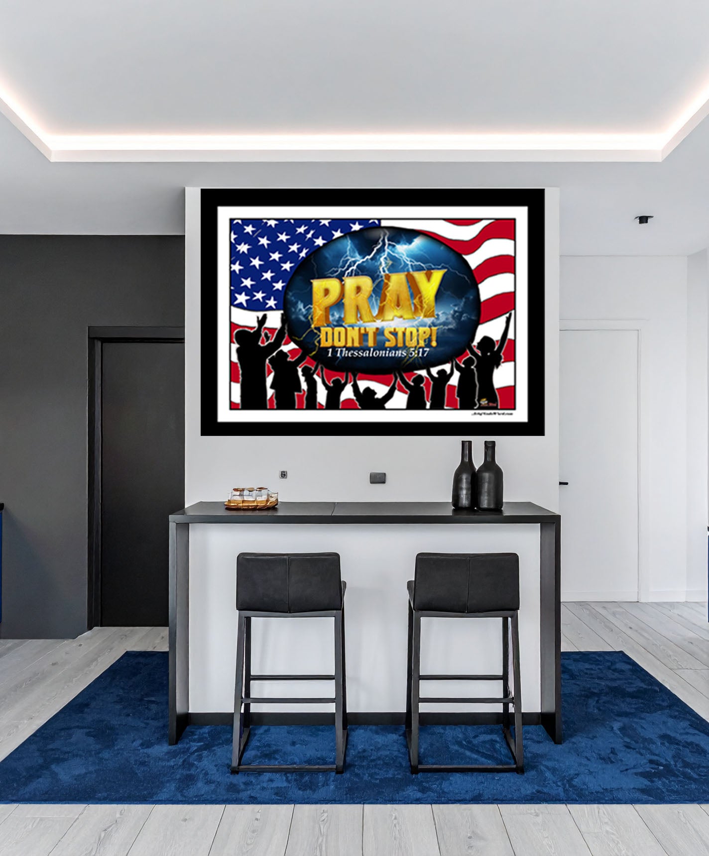 MEDIUM Wall Art 40x30 - PRAY Don't Stop Fleece Wall Art Black, White Border