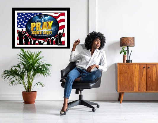 MEDIUM Wall Art 40x30 - PRAY Don't Stop Fleece Wall Art Black, White Border