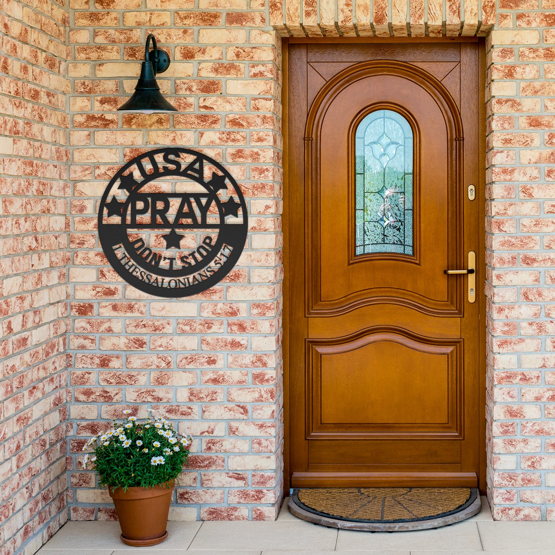 Pray_-_Dont_Stop_Metal_Sign_Black_Brick_Entrance_Mockup.png