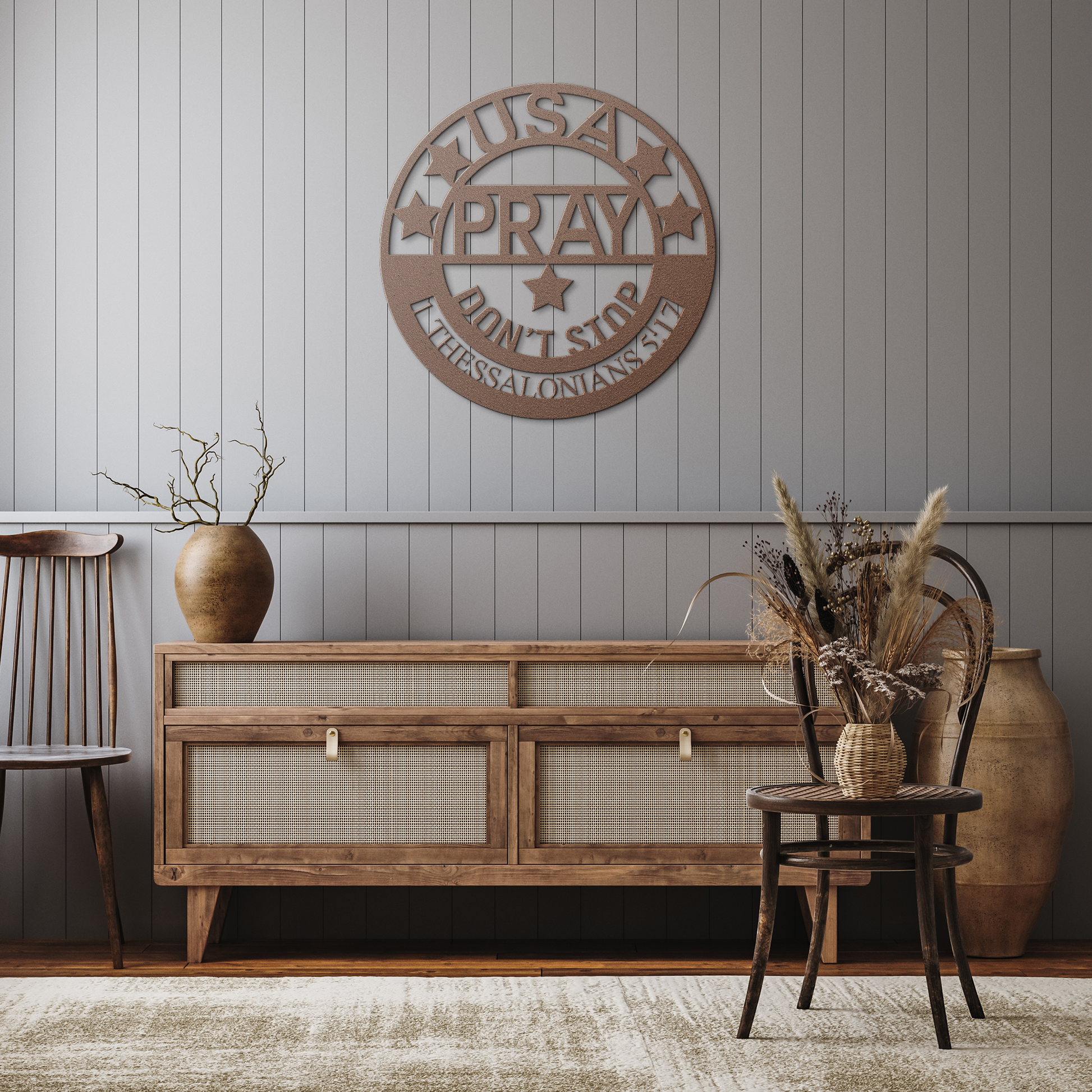 Pray_-_Dont_Stop_Metal_Sign_Copper_Rustic_Hallway_Mockup.png
