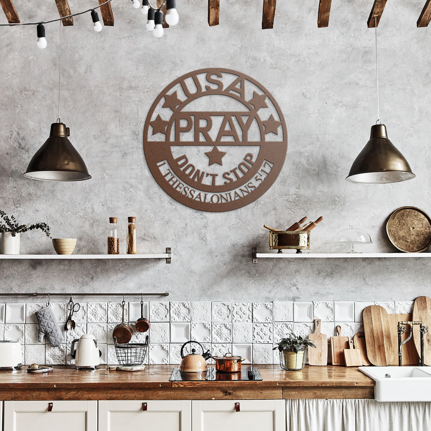 Pray_-_Dont_Stop_Metal_Sign_Copper_Rustic_Kitchen_Mockup.png