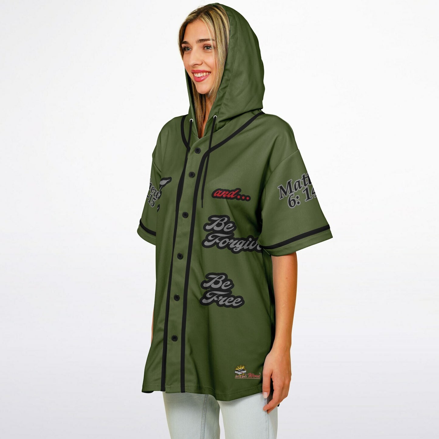 FORGIVE Army Green - Unisex Hooded Baseball Jersey, Black Stripes  copy