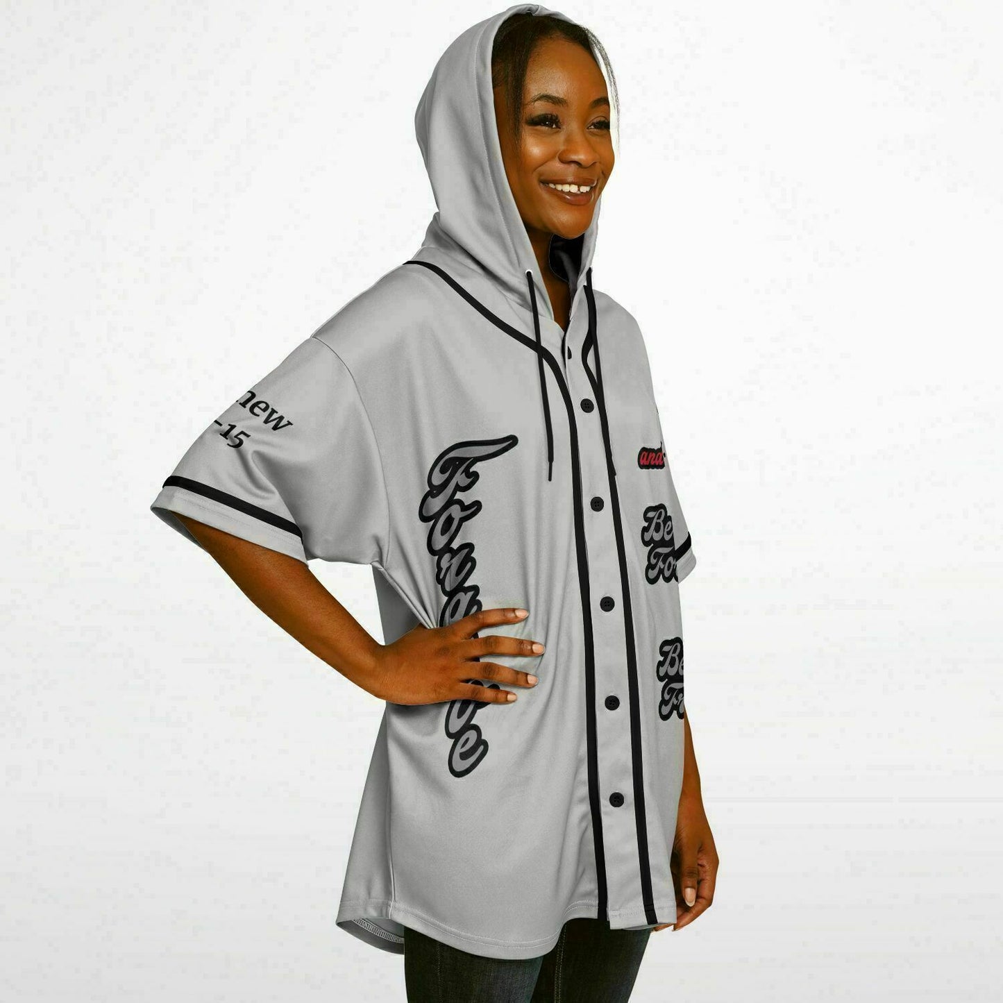 FORGIVE Grey - Unisex Hooded Baseball Jersey, Black Stripes