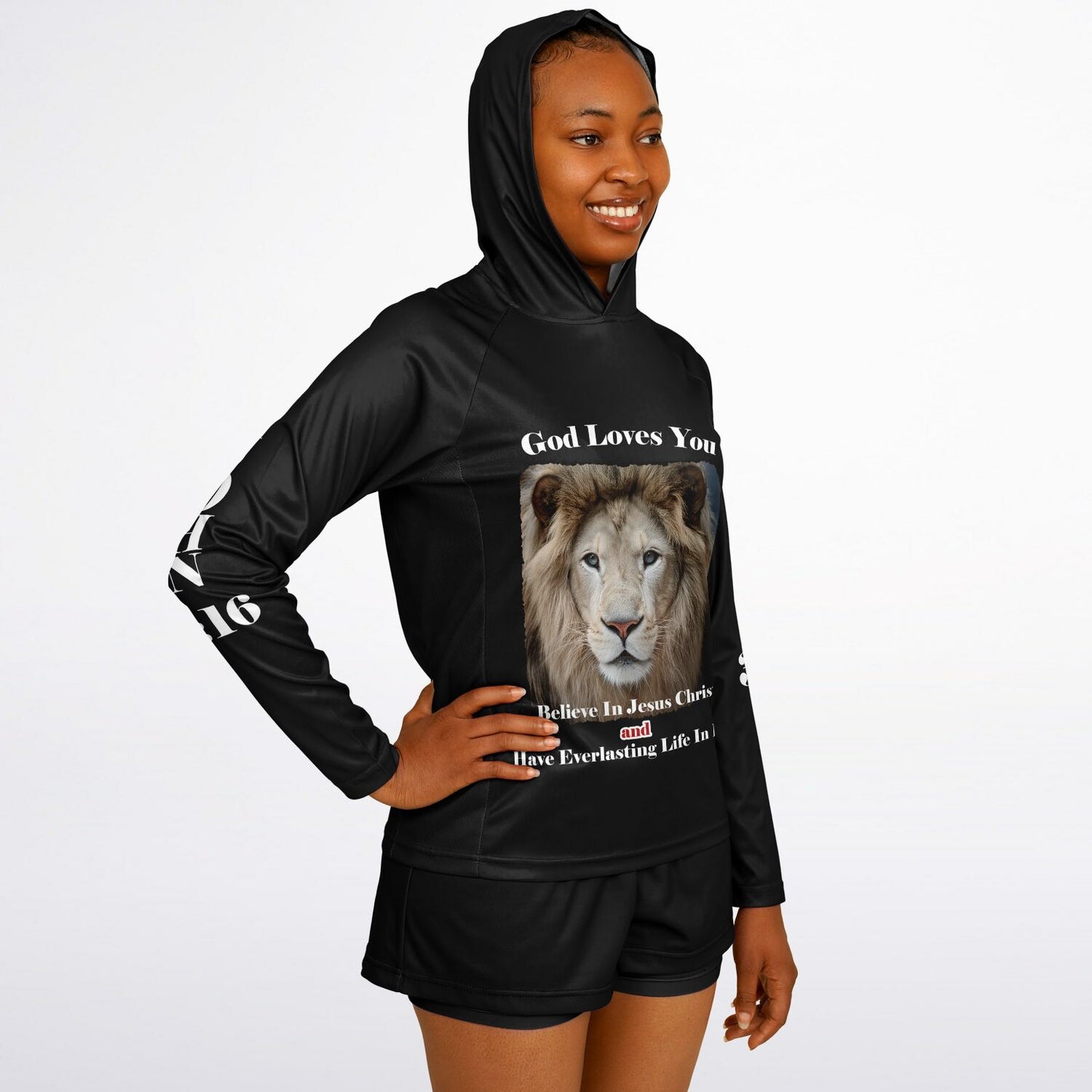 God Loves You - Women's Black Long Sleeve Performance Hoodie