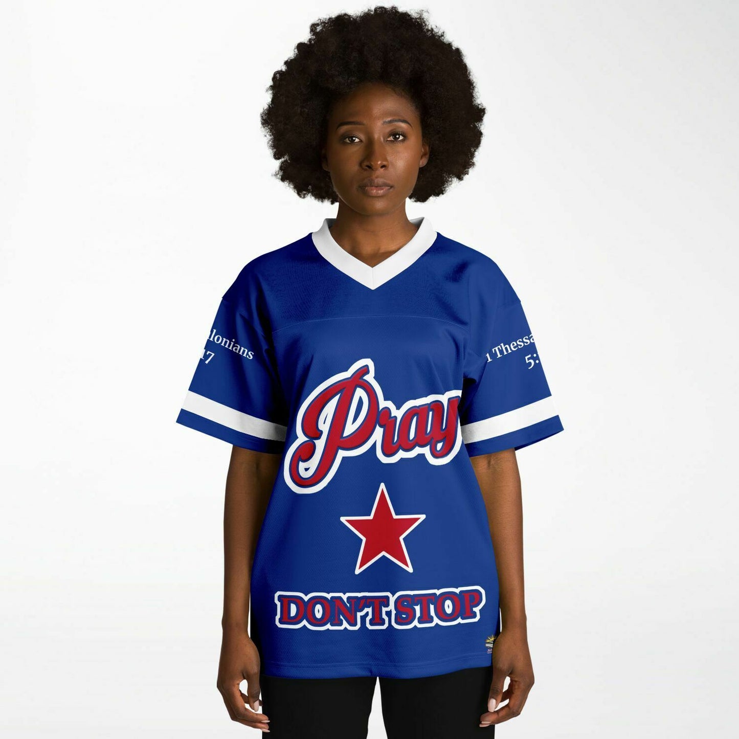 Pray Don't Stop - Blue UNISEX Football Jersey