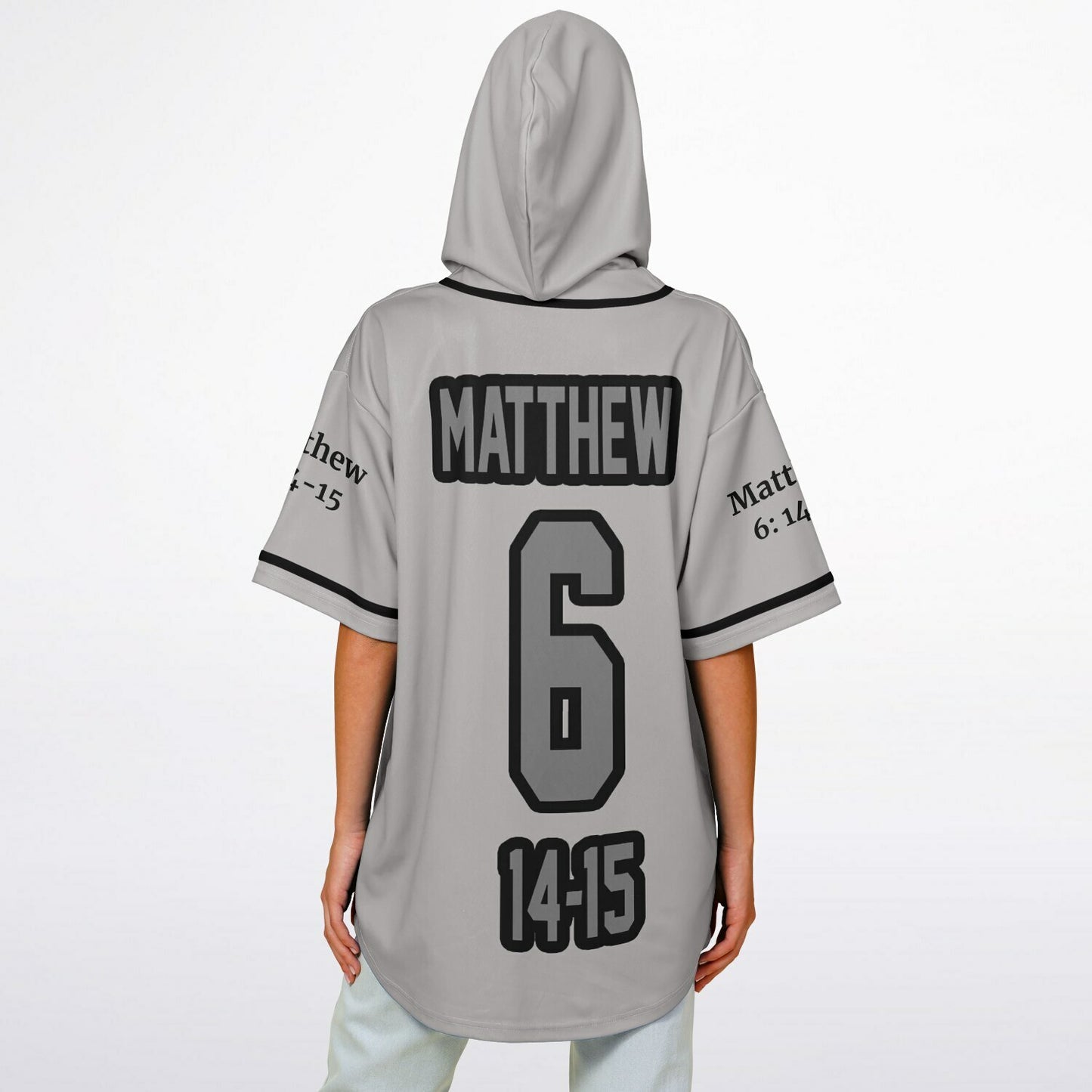 FORGIVE Grey - Unisex Hooded Baseball Jersey, Black Stripes