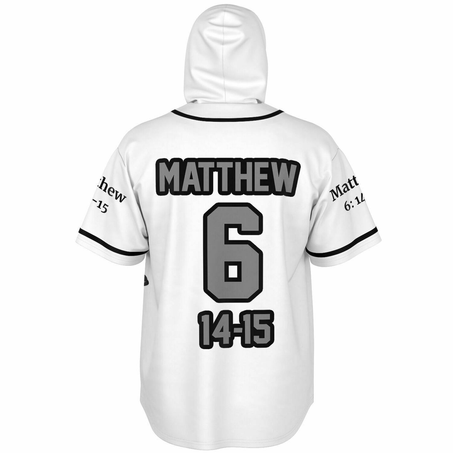 FORGIVE White - Unisex Hooded Baseball Jersey, Black Stripes