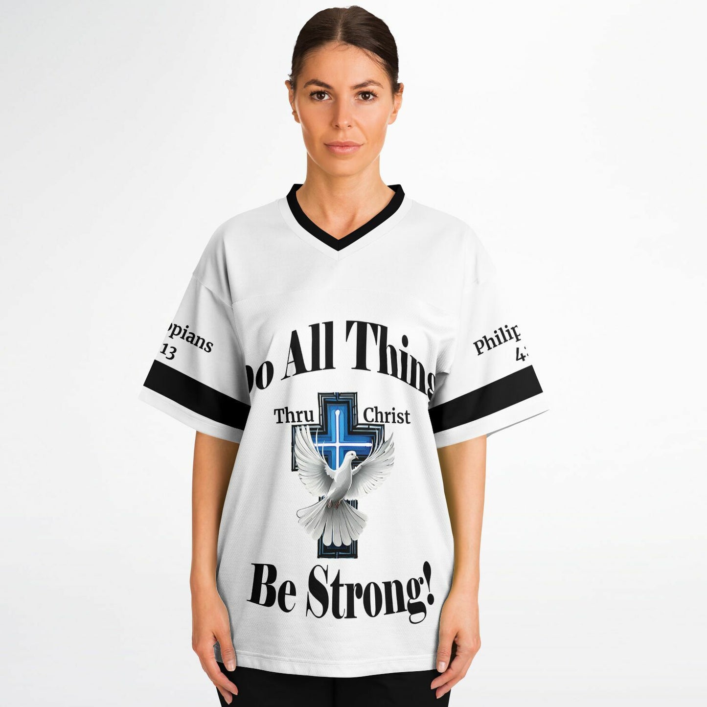 Do All Things - White w Blk Text UNISEX Football Jersey