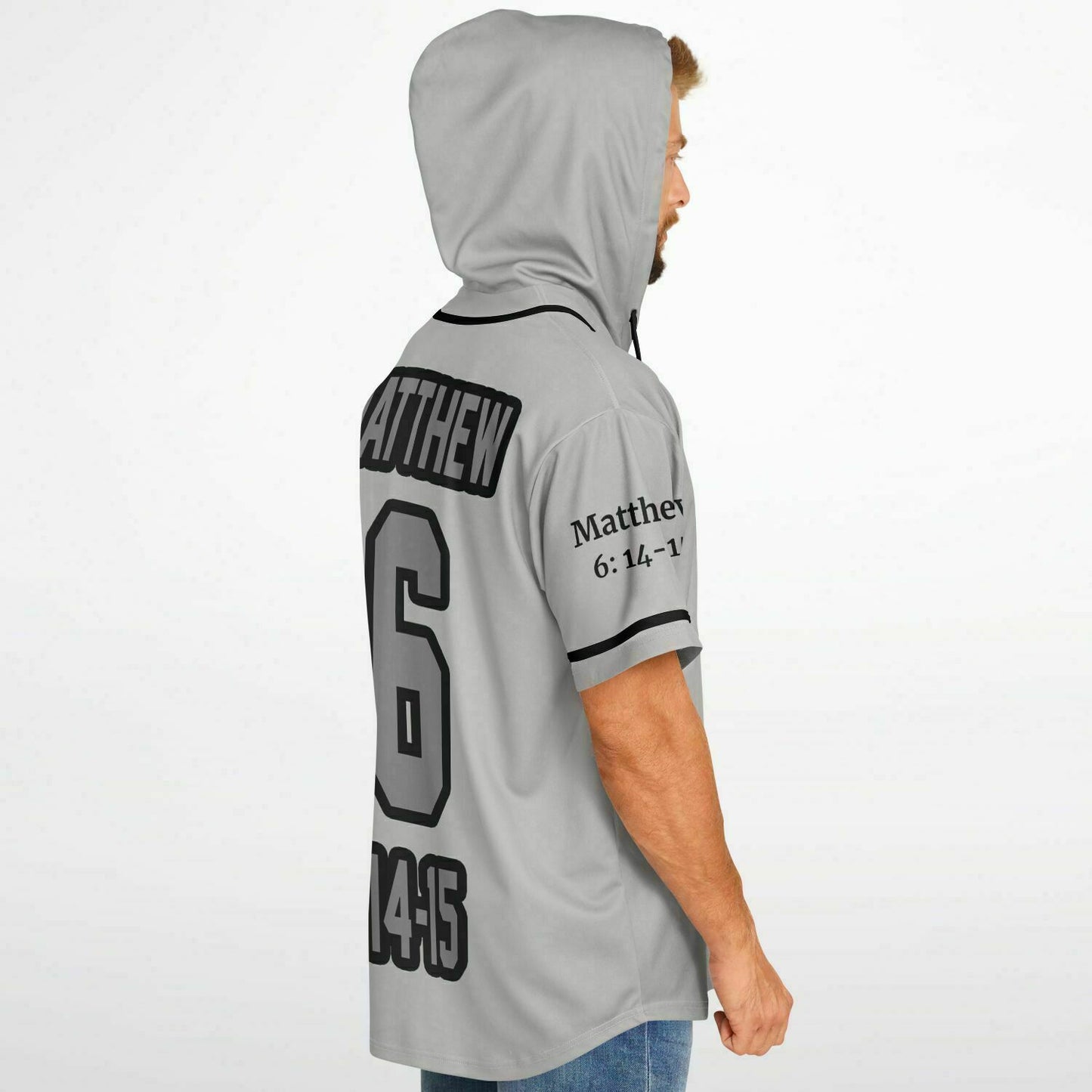 FORGIVE Grey - Unisex Hooded Baseball Jersey, Black Stripes