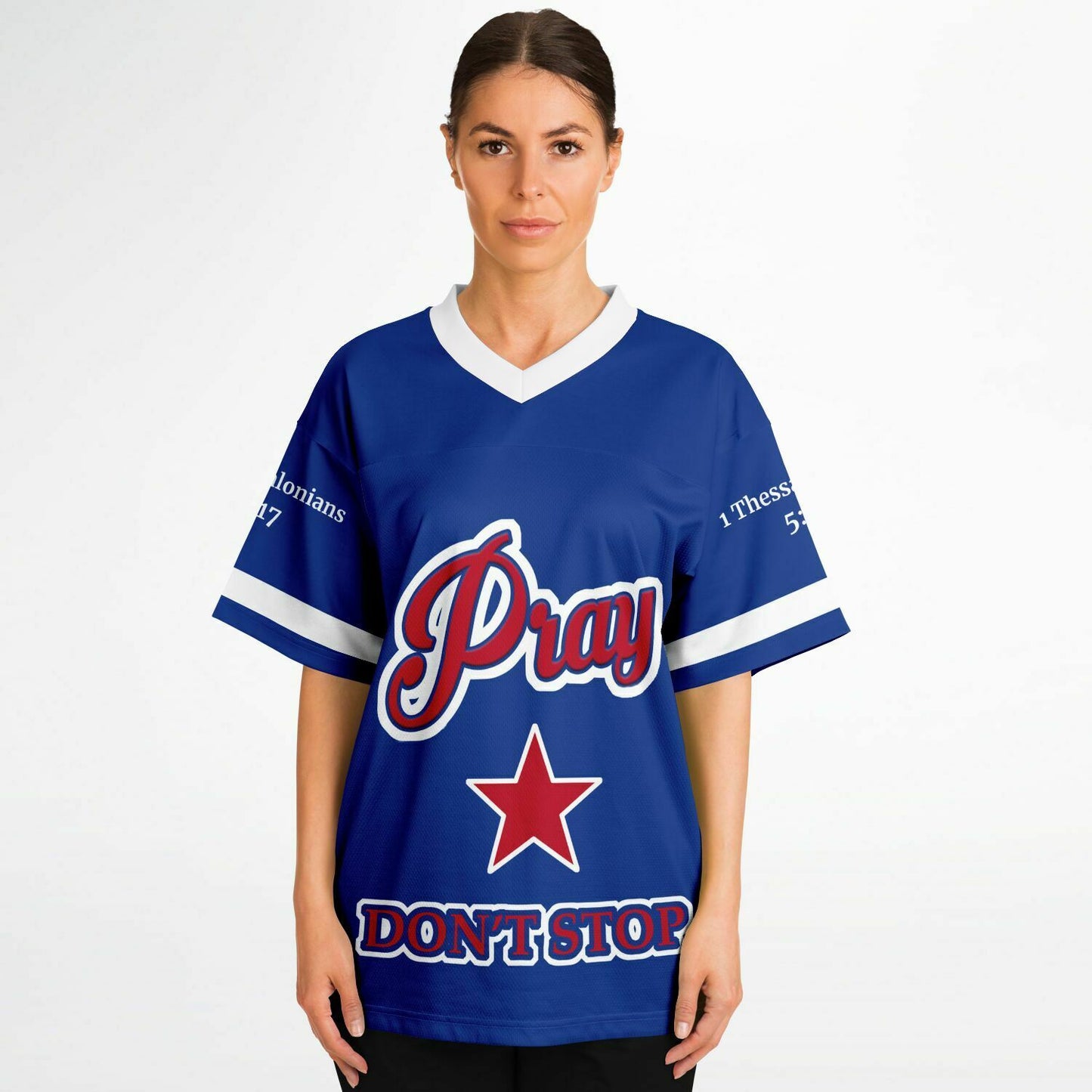 Pray Don't Stop - Blue UNISEX Football Jersey