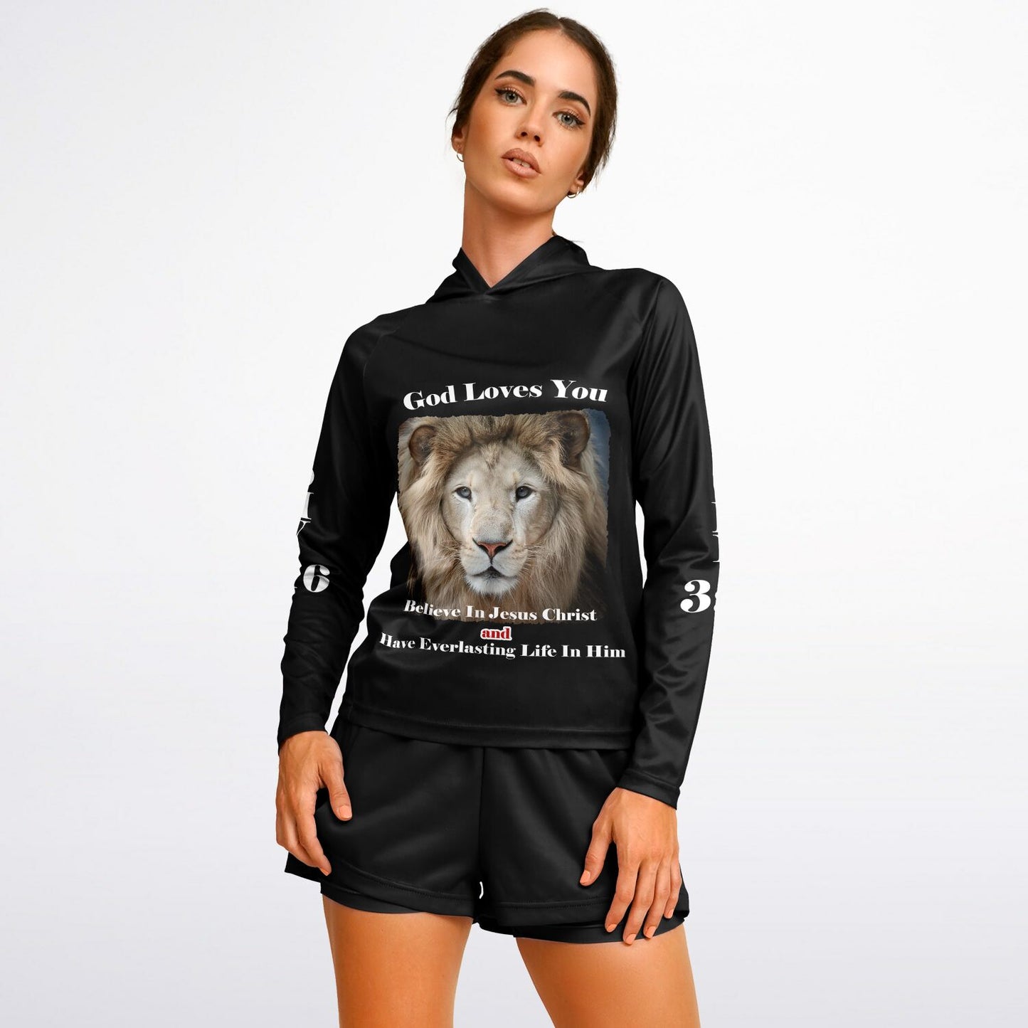 God Loves You - Women's Black Long Sleeve Performance Hoodie